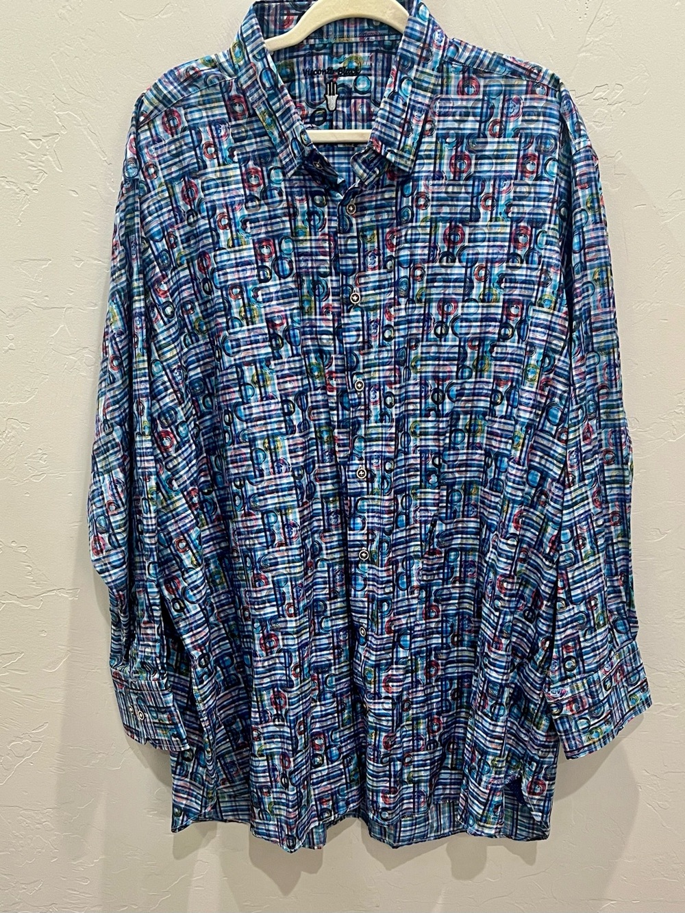 Men’s Visconti Black Blue Abstract Dress Shirt 3XLB Collared Long Sleeve